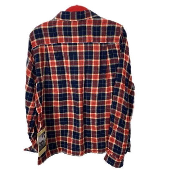 Birds of Paradis Beth Safari Shirt Plaid Button Down Red Navy Cotton– Size L NWT - Picture 4 of 12